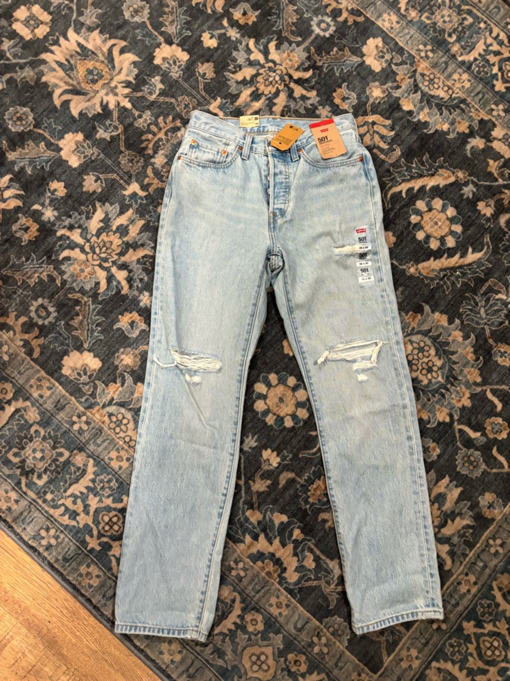 Levi's 501’s Light Blue Distressed High waisted Straight Jeans 26x30